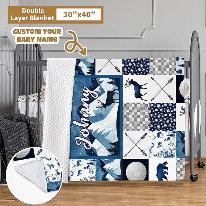 Custom Baby Crib Bedding Set, 3 Pcs Personalized Nursery Bedding Set with Name, Soft Baby Bedding Crib Sets with Blanket - Toddler Crib Sets for Girl Boy, Infant Newborn Gifts, Blue Moon & Bea
