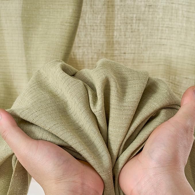 jinchan Linen Blend Curtains 90 inch Length 2 Panels for Bedroom Living Room, Light Filtering 50 inch Wide Farmhouse Drapes with Rod Pocket Back Tab(50W x 90L, Sage Green)