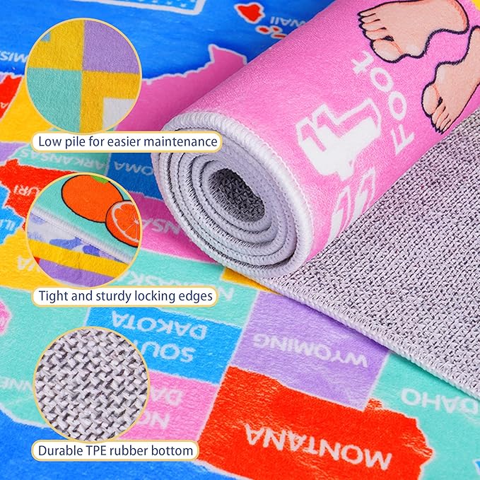 Kids Rugs for Playroom - Soft & Non-Slip 7x9 Feet Educational Rug for Learning ABC Alphabet, Numbers, Shapes & Map, Washable Classroom Rug for Toddler Nursery & Kids Room Decor