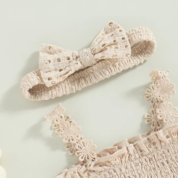 Newborn Baby Girl Bodysuit Sleeveless Halter Frill Romper One-piece Jumpsuit with Headband Summer Clothes Set