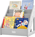 FUNLIO Montessori Bookshelf for Toddlers 1-5 Years, Front-Facing Kids Bookcase with Handle & Anti-Tilting Device, Premium Pine Baby Bookshelf, Children's Bookcase for Nursery/Classroom - Grey