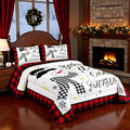 Kids Christmas Snowman Comforter Set King Size,Snowflake Winter Bedding Set,Girls Boys Adults Xmas Decor,Geometric Grids Lattices Patch Down Comforter,Red Rustic Vintage Duvet Insert,2 Pillowcases