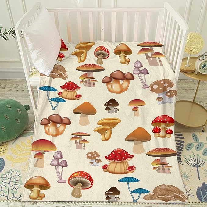 Thuswarm Colorful Wild Mushroom Flannel Blanket for Autumn Winter Gifts Warm Cozy Soft Funny Print Throw for Bed Couch Sofa 120”×90” Extra Large for Family