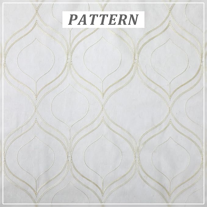 VISIONTEX White Sheer Curtains 72 Inches Long 2 Panels Set Beige Moroccan Embroidered Curtains Trellis French Textured Rod Pocket Voile Tulle Semi Window Drapes for Bedroom Living Room 54 x 72 Inches