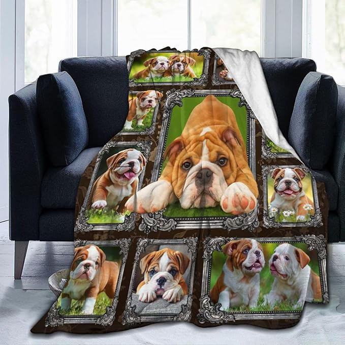 Bulldog Blanket English Bulldog Gifts Throw Blanket Super Soft Flannel Lightweight Fluffy Plush Cozy Fuzzy Fleece Decor Blanket for Dog Lover Girl Woman Boys Kids Adults Man for Bed Sofa 40"X50"