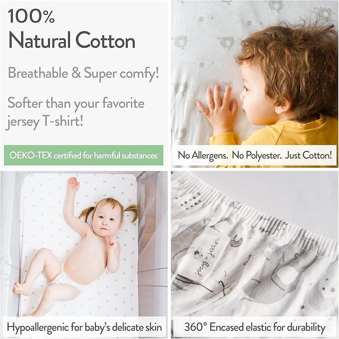 Bassinet Fitted Sheets Compatible with MiClassic Bassinet – Fits 20 x 35 Bedside Sleeper Mattress Perfectly – No-Bunching – Snuggly Soft Breathable Jersey Cotton – 2 Pack