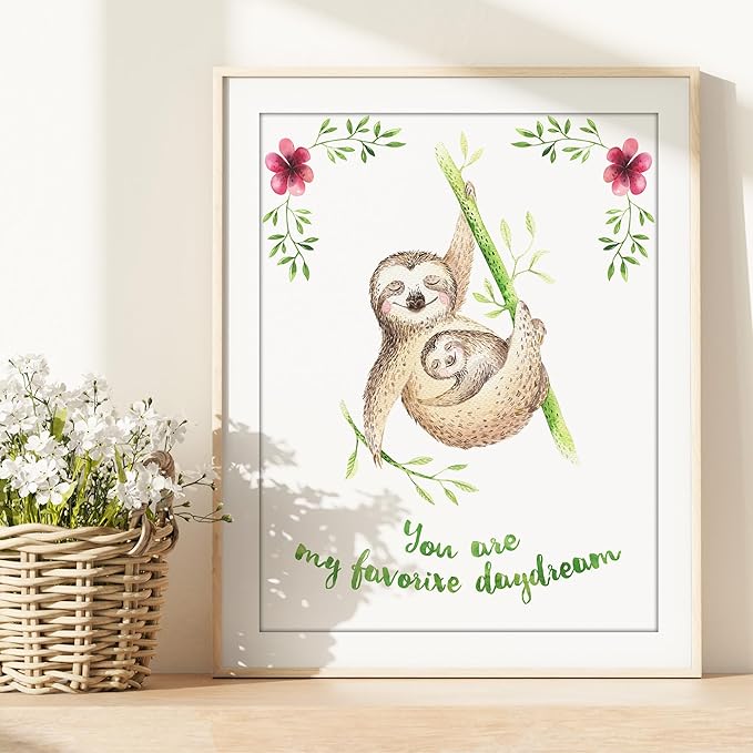 Sloth Wall Decor (Set of 3) Art Print - 8x10 (Unframed) | Bring a Touch of Serenity and Playfulness to Your Home Decor | Room Decor | Home Décor | Living Room Wall Decor | Office Wall Decor