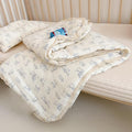 BuLuTu Boys Girls Toddler Bed Quilted Blanket Cotton Muslin Thin Summer Comforter for Twin Size Bed, Soft Breathable Kids Quilt with Lace Edges, 60x78 Inches, Blue Cat Pattern, No Pillow