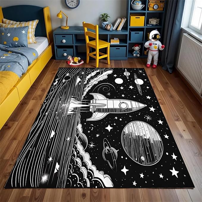 Space Planet Theme Area Rug,4x6ft,Universe Outer Space Rugs for Kids Bedroom Space Carpet Universe Solar System Planet Theme Carpets for Living Room Nursery Room Toddler Classroom Decor