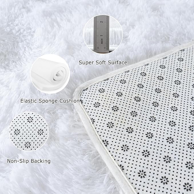 Fluffy 6x9 Rug - Nursery Rugs for Bedroom - Height Pile 1.4" Plush Rug - Fuzzy Throw Rugs Carpet for Bedroom - White