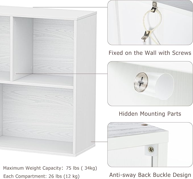 12 Cube Storage Organizer, Wooden Cube Shelves with Closed Back Panel, Reversible Bookcase, Cubes Closet Organizer for Home, Living Room, Kids Room, Office, Bedroom, Study, Hallway