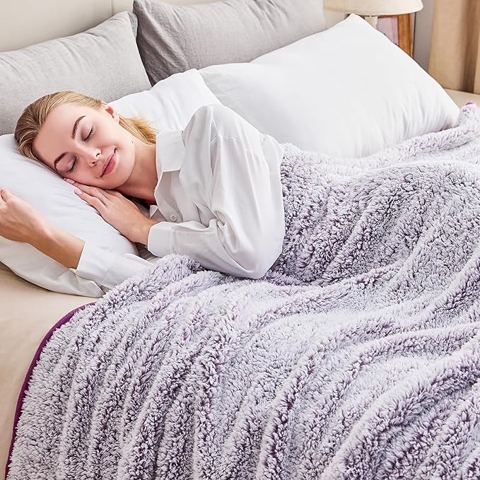 EMME Fleece Throw Blankets Soft Sherpa Plush Blankets for Couch Cozy Bed Blanket(Purple, 108"x90")