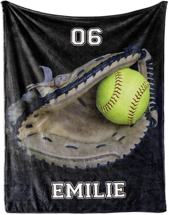 Personalized Baseball Blanket for Baby Kids - Custom Name and Number - Soft Warm and Fluffy Flannel Fabric Gift for Sports Lovers 60x80inch