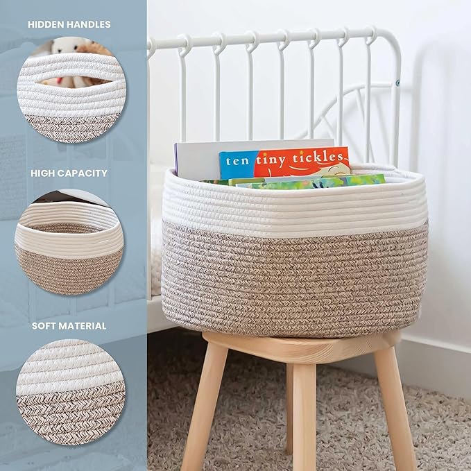 OrganiHaus Woven Storage Baskets for Organizing, Cotton Rope Organizer Bins for Shelves, Closet & Nursery, Dog Toy Basket, Decorative Bins for Toys, Towels & Books - 15x10x9, Brown