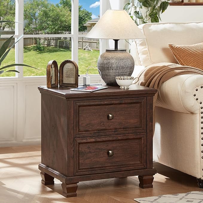 Farmhouse Bedroom Dresser and Nightstand Set of 4, 6 Drawer Tall & Low Dresser & 2 Drawer Nightstand Set, Rustic Wood Furniture Set for Bedroom, Hallway, Walnut