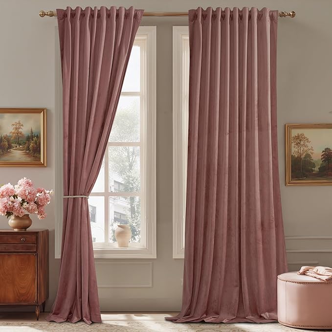 StangH Mauve Velvet Curtains - Wild Rose Thermal Insulated Room Darkening Curtains 84 inches Long for Bedroom, Super Soft Home Decor Drapes for Dressing/Theater Room, W52 x L84, 2 Panels