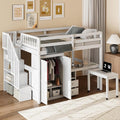 Merax Kids Full Multifunction Loft Bed with Desk/Wardrobe, Wood Storage Loft Bed with Staircase, Bookshelf & Drawers, No Box Spring Needed, Space Saving, White