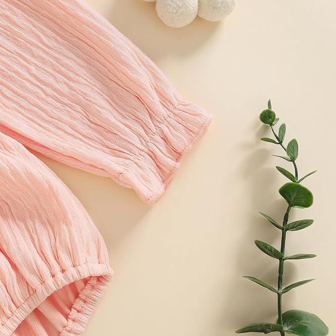 Gaono Newborn Baby Girl Smocked Bubble Romper Cute Boho Summer Clothes Ruffle Sleeveless Crochet Flower Vintage Bodysuit