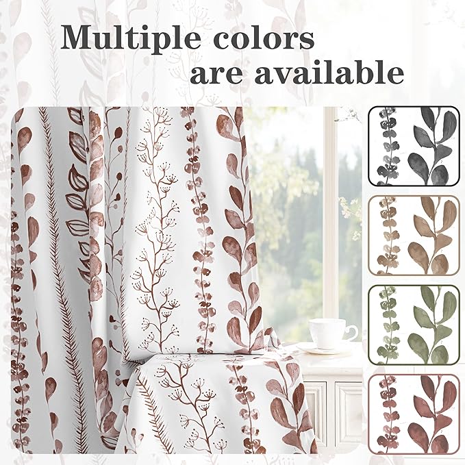 MEETSKY 95% Blackout Curtains for Bedroom, Thermal Insulated Privacy Protection Back Tab Curtains 95 Inches Length for Living Room, Brown Leaf Pattern, 2 Panels, 50" Wide Each