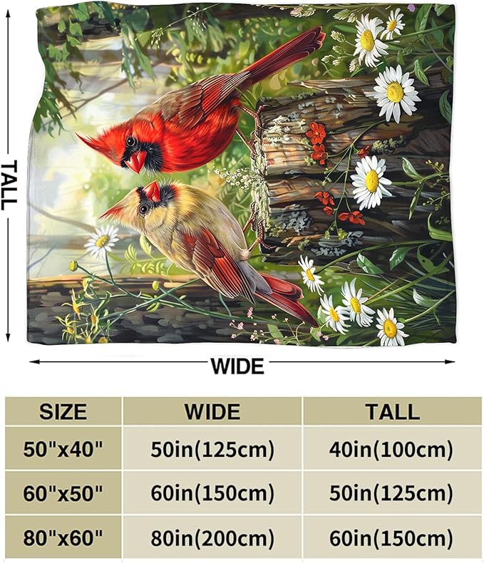 Cardinal Bird Throw Blanket - Soft Warm Cozy Fleece for Couch, Sofa, Bed - Bird Gifts and Decor for Girls, Boys, Women, Men, Kids, Adults - 80"x60"