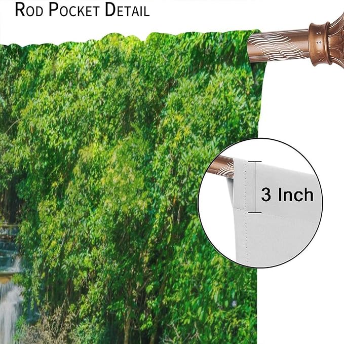 Scenic Nature Blackout Curtains, Natural Falls Landscape Forest Tree Waterfall Scenery Window Drapes, for Bedroom Living Room 42" W X 54" L