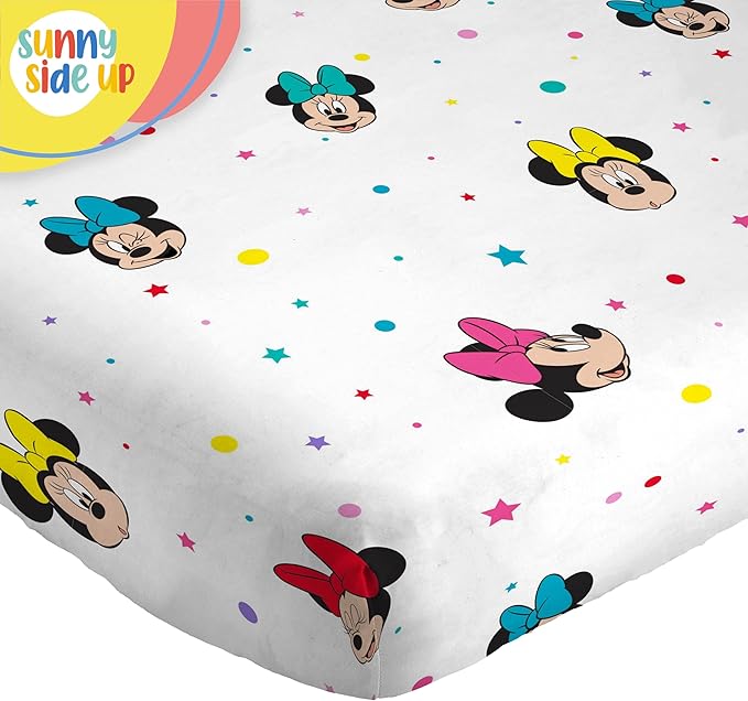 Sunny Side Up Disney Minnie Mouse Twin Sheet Set - 3 Piece Kids Bedding Set Includes Pillow Cover - Super Soft Rainbow Dots Microfiber Sheets