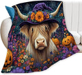 Tijuboni Halloween Highland Cow Pumpkin Throw Blanket for Girls Boys Women Men Kids Adults Soft Flannel Fleece Blanket for Couch Sofa Bed Home Decor 40"x50"