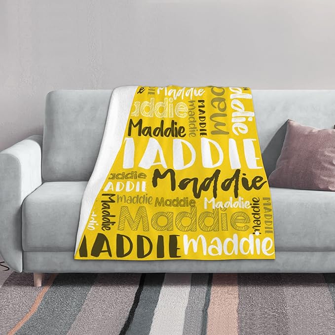 Dr.TOUGH Personalized Blankets with Name Customized Baby Blankets for Girls Boys Adults Monogrammed Blankets and Throws Christmas Birthday Mothers Fathers Valentines Day Gift (Gold,30''×40'')