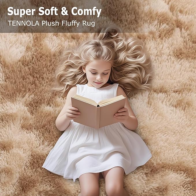 2x6 Soft Fluffy Beige Runner Rug for Bedroom Hallway, Plush Shag Rug Tan Carpet Non Slip Washable for Nursery Dorm Living Room, Fuzzy Bedside Long Rug Runner for Kids Girls Room Decor