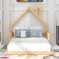 Harper & Bright Designs Twin Size Floor Bed with House Shaped Headboard, Montessori Floor Bed for Kids, Solid Wood Low Bed Frame for Bedroom, Playroom, Wooden Slats Support, Natural