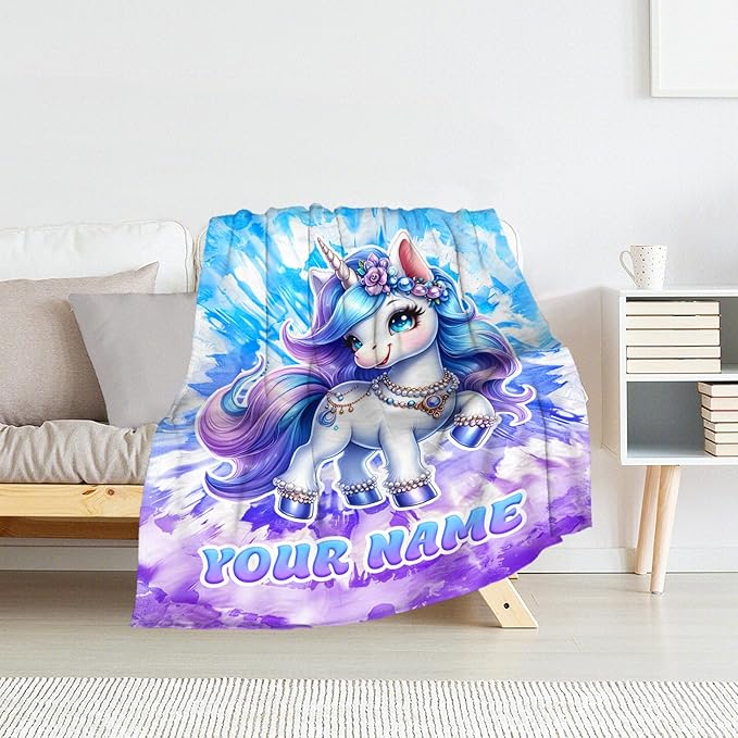 Blanket Gifts for Kids - Unicorn Throw Blanket for Girls - Custom 30" x 40" Inches Warm Cozy Toddler Blankets for Sofa, Lap & Couch