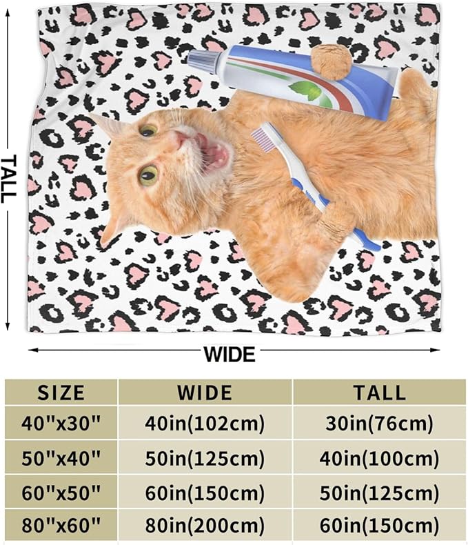 Funny Cute Cat Blanket for Adult Kids Gift 50"x60", Christmas Birthday Easter Presents Lovers' Leopard Blanket for Cat Lovers for Bed Couch and Sofa Blanket (02)