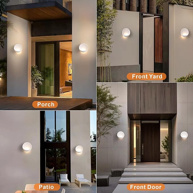 Hyunbae Modern LED Wall Sconce, 8'' Round Wall Lights Outdoor Hardwired Up and Down Wall Mount Light for House,Patio,Porch,Hallway Corridor Light Fixture, Outdoor Wall Lighting 3000K Warm White