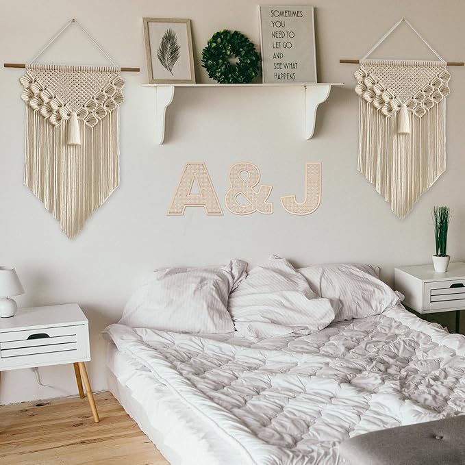 Wooden Rattan Letters 8 inch Wood Letters W for Wall Decor Crafts Boho Nursery Decor for Baby Shower Wedding Bedroom Name Signs Large Rustic Letter Home Decoration