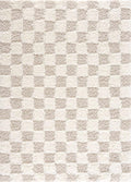 BoutiqueRugs Atira Modern Checkered Shag Area Rug - High Pile Fluffy Shaggy Carpet for Kids Room, Nursery, Living Room, Bedroom - Beige, Cream, White - 6'7" X 9'6" (6x9)