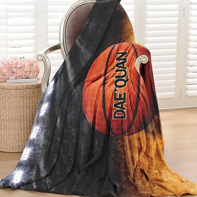 Personalized Baby Balll Soft Blanket: Custom Kids Basketball Design Blanket with Name and Number - Bedding Gifts for Infants Toddlers Adults 50x60inch