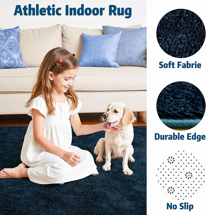 Chicrug 4x6 Minimalist Washable Area Rugs for Bedroom Living Room Classroom, Modern Soft Memory Foam Rug for Kids Nursery, Low Plie Indoor Carpet for Dorm Dining Office Bedside Room Decor, Navy Blue