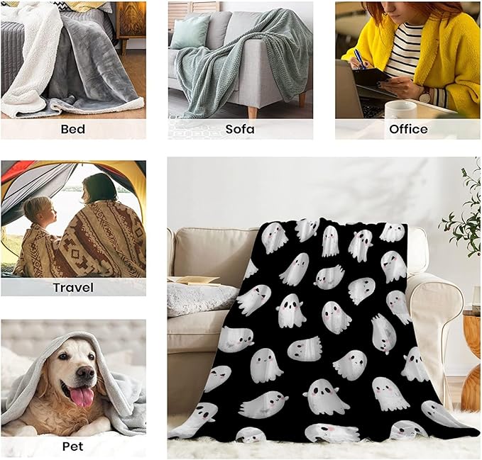 Halloween Blanket for Girls Boys - Cute Ghost Throw Gifts - Halloween Decor Blanket for Couch,Sofa,Bed,Living Rooms - 30"x40"-Toddlers/Crib Size
