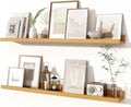 Fun Memories Picture Ledge Shelves Set of 2, 36 Inch Rustic Wall Mounted Floating Shelves with Lip for Home Storage and Décor in Bathroom, Kitchen, Nursery, Bedroom, Living Room, Oak