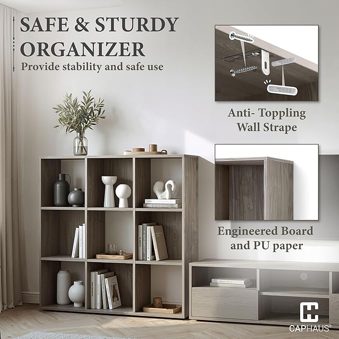CAPHAUS 11-Inch Cube Storage Organizer Shelf, Home Storage Shelf Divider w/Back, 6-Cube Storage Bookcase, Dark Grey