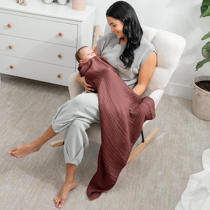 Comfy Cubs Muslin Baby Blanket - Soft, Lightweight, 6-Layer Cotton Swaddle Blankets for Newborns, Infants & Toddlers - 40" x 40" Large, Breathable & Versatile for Sleeping & Tummy Time - Wine