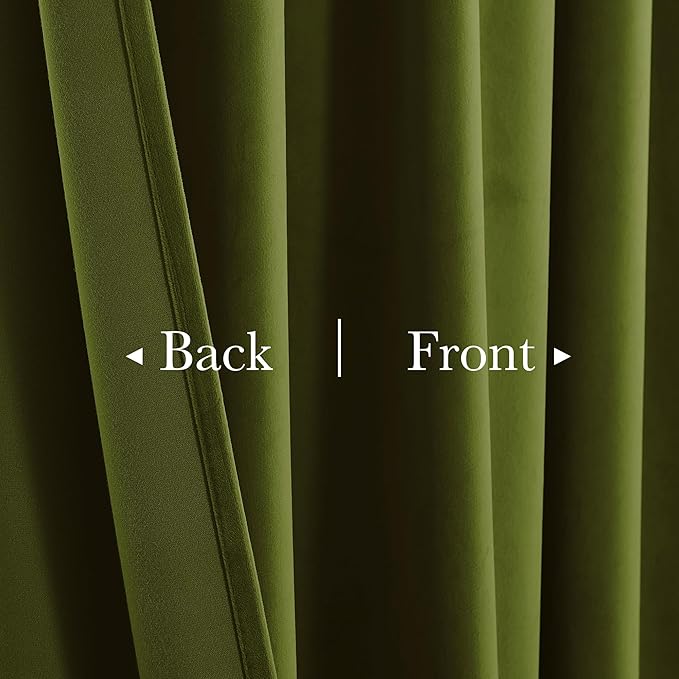 StangH Olive Green Curtains 90 inch Length Soft Velvet Privacy Assured Window Drapes for Nursery Bedroom Heavy Thermal Insulated Panels for Living Room, W52 x L90, 2 Panels