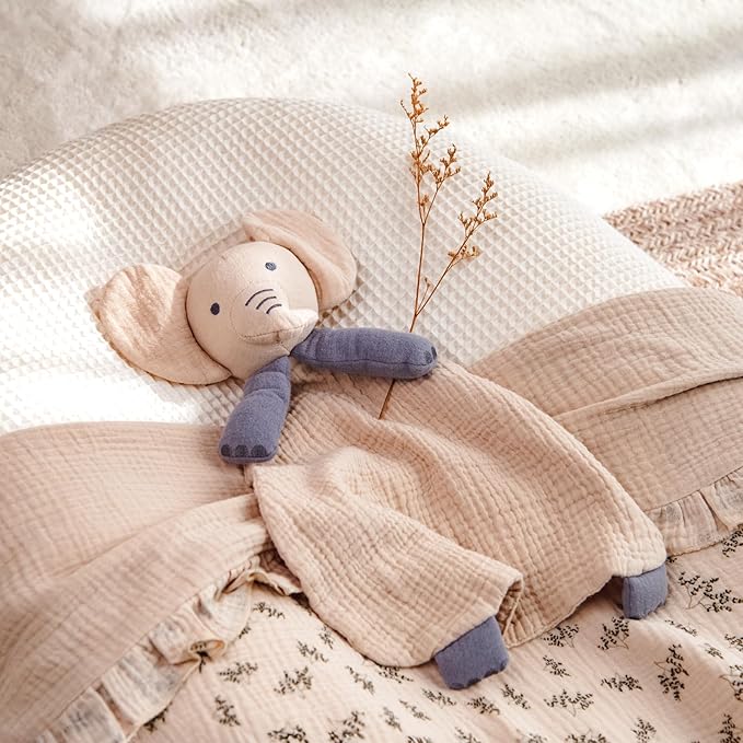 lulumoon Baby Security Blanket Elephant: Snuggle Muslin Lovey for Travel & Daycare - Self-Soothe Lovie for Newborn Gift