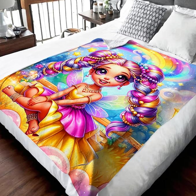 Blanket for Girls, Fairy Throw for Kids Teens 60x80 Inches Soft Warm Lightweight Cute Throw Blankets for Sofa Couch Bed Travel Daughter Birthday Gift