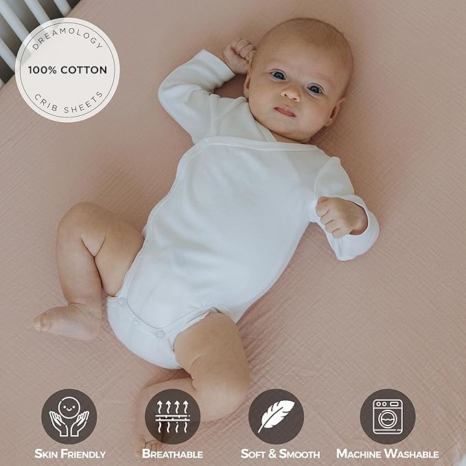 Dreamology Pack and Play Sheets,Mini Muslin Crib Sheet,2 Pack,100% Cotton Crib Sheets,Soft,Breathable,Baby Crib Sheets,Girls,Boys,Pack n Play Sheets Fitted,24x38 Mini Crib Sheet | Rose