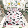 Cartoon Pink Dinosaur Twin Size Comforter Set,Watercolor Cute Animals Duvet Set Soft Bed Collection,Palm Leaf Tropical Plants Bedding Comforter for Boys Girls Bedroom,2 Pcs