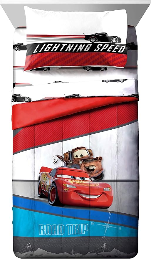 Jay Franco Disney Pixar Cars Racing Machine 7 Piece Full Bed Set - Includes Comforter & Sheet Set - Bedding Features Lightning McQueen - Super Soft Fade Resistant Microfiber