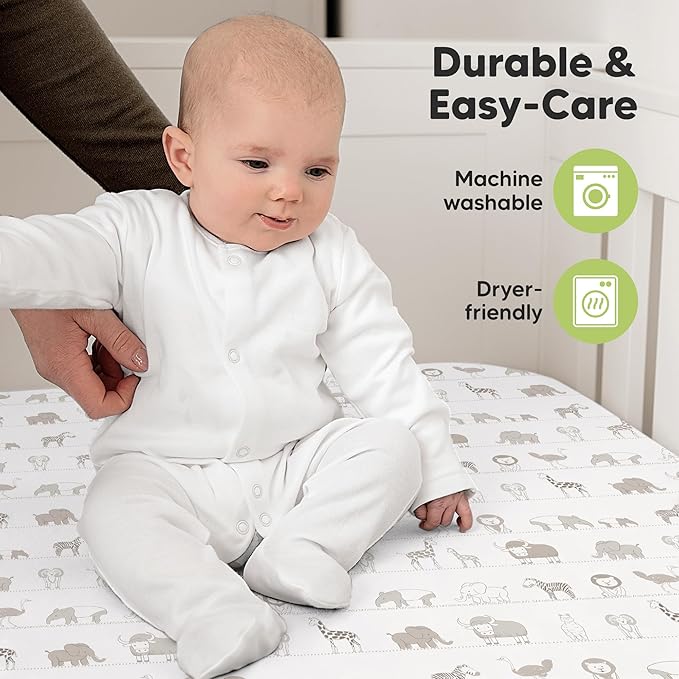 KeaBabies 2-Pack Organic Crib Sheets for Boys, Girls - 52x28 Fitted Crib Mattress Sheet Neutral, Breathable Jersey Cotton Cover for Baby Bed, Toddler Mattress, Soft & Cute Prints (Savannah)