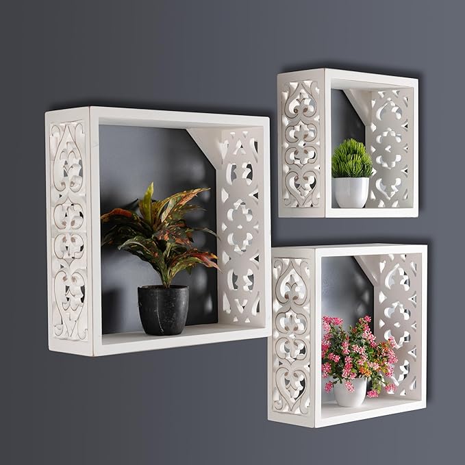 JFY Designs Floating Shelves for Wall Décor - Modern Minimalist Display Shelf with Hidden Brackets, Heavy Duty Rustic Wood Wall-Mounted Storage Organizer Set