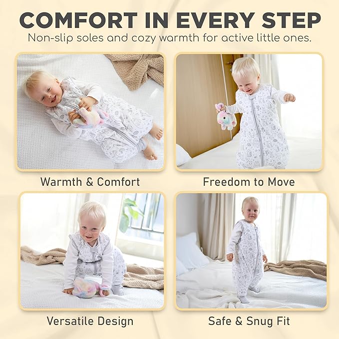 Mama Cheetah Toddler Sleep Sack with Feet 3T-4T, 2.5 TOG Organic Cotton Baby Sleeping Bag with Legs, Winter Baby Wearable Blankets for Early Walker L